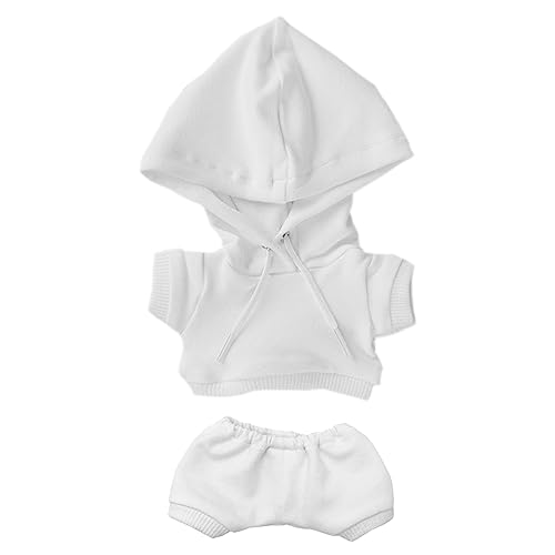Image of niannyyhouse 15cm Plush Doll Clothes Elastic Solid Sportswear Suits Hoodie Pants Soft Stuffed Plush Toy Dress Up Accessories (White, 15cm)