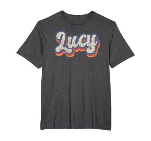 Lucy Personalized Name Shirt Custom Lettering 70's T-Shirt, Men's Big and Tall, Dark Heather Grey, 4X Tall