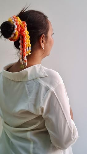 Image of Zippy Flora Boho Handmade Rang Parandi Hair Accessory, Braided Hairband for Women, Traditional Ethnic Look (Orange, Full Length (20-22 inch))