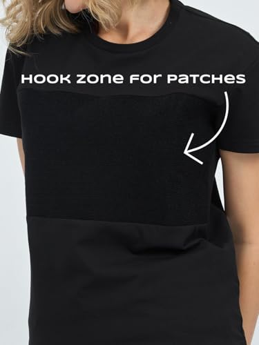 Black Velcro Patch Shirt for Women - S with LGBT Sticker Set, Customizable Velcro Patch Area for Equality and Pride