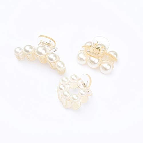 Hair Claw Clips Runmi Pearl Hair Claws Mini Hair Clips Nonslip 3Pcs Hair Jaw Clips Hair Styling Accessories for Women Girls