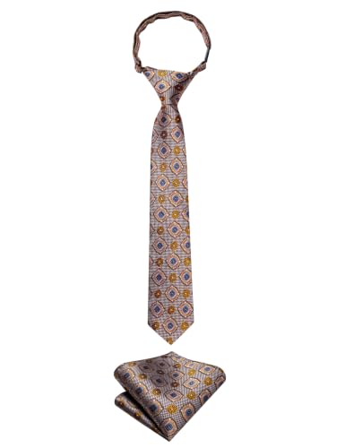 Image of Hi-Tie Boys Tie Pre-Tied Pocket Square Set Adjustable Kids Neckties Age 7-11 Years School UniForm Graduation