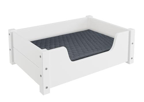 Erst-Holz Gemütliches Tierbett für Katzen und Hunde 60x40 Kiefer weiß V-30.32-W-60x40, Ausstattung:mit Rollrost. Polster und Matratze