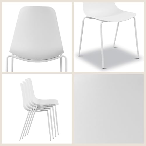 Image of Poly & BARK Isla Stackable Dining Chairs Set of 4 - Mid Century Modern Plastic Dining Chair with Metal Legs - Kitchen & Dining Room Chairs - Dining Table Chairs Set - Indoor /Outdoor - White
