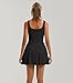 Women's Square Neck Tennis Dress Built-in Bra and Shorts Athletic Summer Sleeveless Dress with Pockets Black
