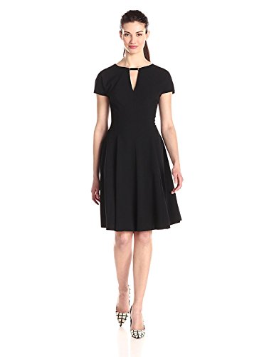 Anne Klein Women's Cap Sleeve Fit and Flare Dress with Neck Trim