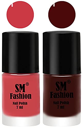 Image of Long Lasting Nail Polish | Nail Paint Combo 7 ml Each) - Set of 2 Punch Pink-Wine