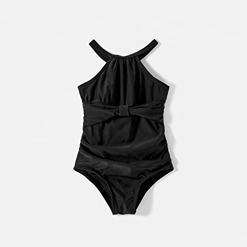 Iffei Mommy And Me Matching Outfits Women's One Piece Swimsuits Mesh Ruched Monokini Swimwear Girls Bathing Suit 2T Black #TOP2