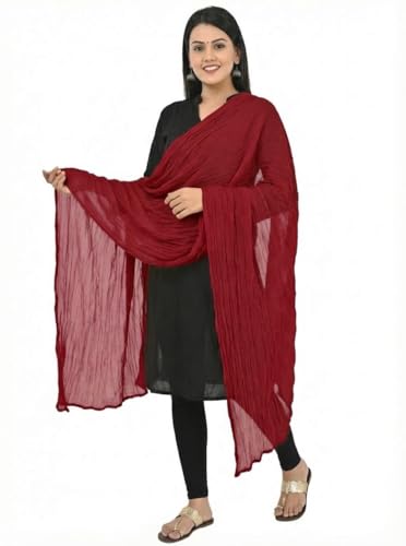 Image of Women's Solid Plain Pure Cotton long Dupatta & Chunnis odhni with pom pom border, 2.25 meter