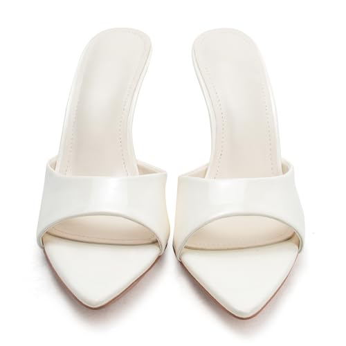 Image of Riekhany High Heel Mules for Women Slip On Open Pointed Toe Classy Patent Leather Stiletto Pumps Formal Slingback Mule Sandals Dress Walking Shoes