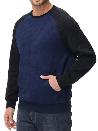 Pdbokew Men's Lightweight Sweatshirts with Kangaroo Pocket Relaxed Fit Crew Neck Pullover Shirt