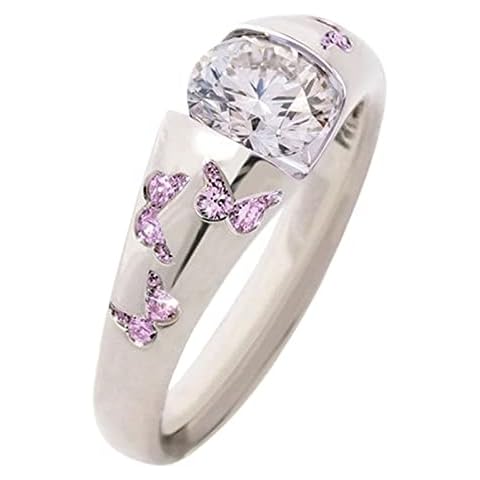 shiYsRL Exquisite Jewelry Ring Love Rings Fashion Women Butterfly Cubic Zirconia Inlaid Finger Ring Wedding Party Jewelry Wedding Band Best Gifts for Love with Valentine's Day (Pink, US 9) Cover