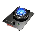 VGVG ガスコンロ、シングルバーナー、9バーナー加熱リング、強化ガラスパネル、スタンド付き、高温、フレームアウト保護機能付き、家庭のキッチン、屋外RVキャンプなどに最適です、デスクトップと組み込みのデュアルユース (9室タイミング+防風エネルギー収集+強化ガラス,パイプライン天然ガス)