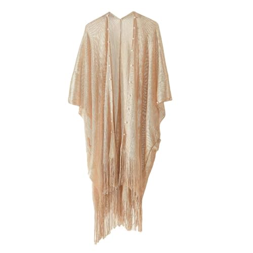 Kimono largo con frente abierto para mujer, blusa casual, parte superior de bikini, pareo, chal, cubierta de playa, kimono cárdigan, dorado, Talla única