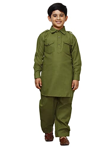 Image of Pro-Ethic Style Developer Kids Ethnic Wear Cotton Pathani Suit for Boys|Plain Kurta Pajama