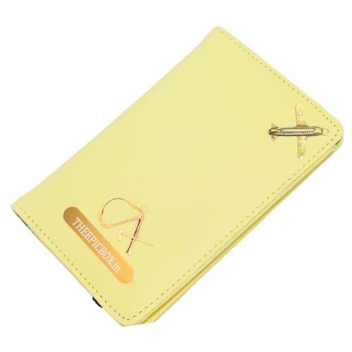 Image of Personalized Passport Cover in Leather Holder, for Travel Organizer Gift for Men and Women, Passport Holder, Elastic Passport Cover (Yellow)
