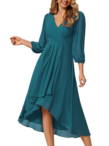 Ever-Pretty Weihnachtskleid Für Damen V Ausschnitt Lange Ärmel A Linien Kleid Winter Für Party Sarcellblau 46