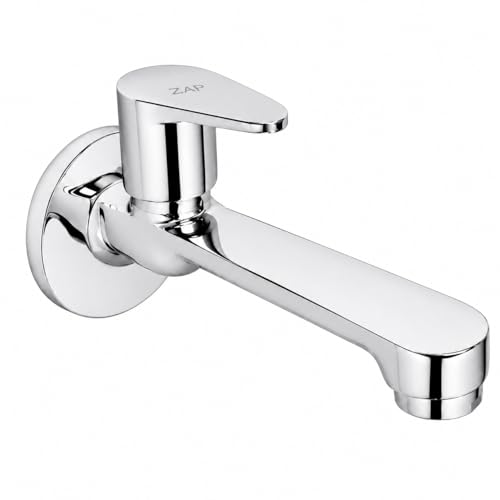 Image of ZAP Brezza Long Body Bib Cock Tap | Full Brass Wall Mounted Faucet for Bathroom & Kitchen Sink | Premium Chrome Finish | Rust Resistant Water Tap with Wall Flange | Long Body Basin Tap
