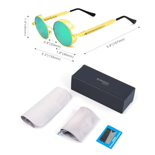 Image of RONSOU Steampunk Style Round Vintage Polarized Sunglasses Retro Eyewear UV400 Protection Matel Frame