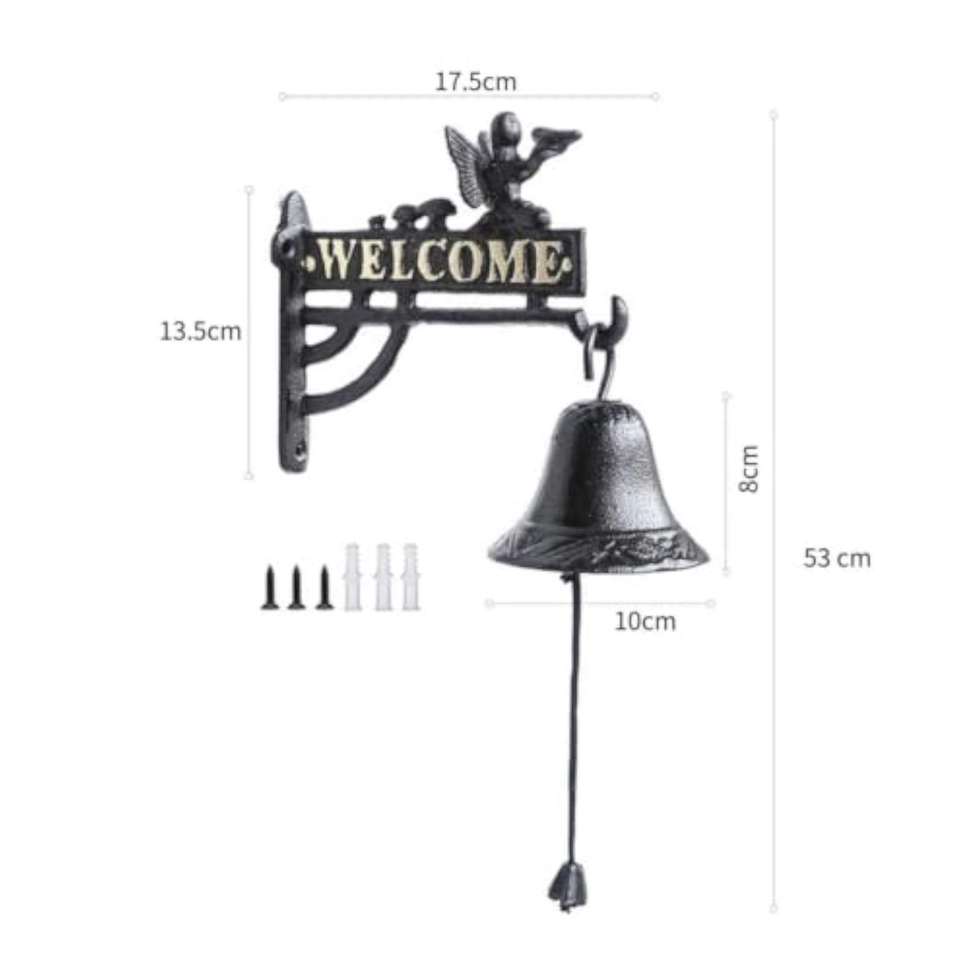 Rustic Annunciator with Pull Cord Cast Metal Wall-Attached Bell