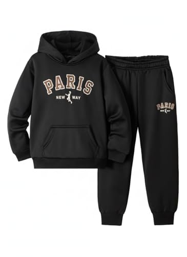 La mejor comparación de Ropa deportiva para Niño disponible en línea. 45 Conjunto Deportivo para Niño Felpa Afelpada, Sudadera con Capucha y Pantalón PARIS, 4-14 Años, Ropa para Niños Juvenil de Invierno y Calientito (MX/US, Numérica, 4, Negro)