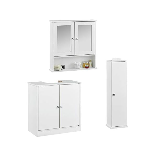 CARME Gatsby - 3 Piece Set White Bathroom Wall Mounted Cabinet with Mirror, Under Sink Storage Floor Unit