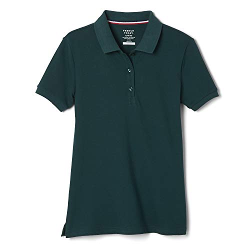 French Toast Womens' Juniors' Cotton Blend Stretch Pique Short Sleeve Polo Shirt, Hunter Green, X-Large