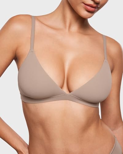 Image of INLYRIC Women's Inbarely Triangle Bralette Plunge Unlined Seamless Bra No Underwire Sexy Comfortable Everyday