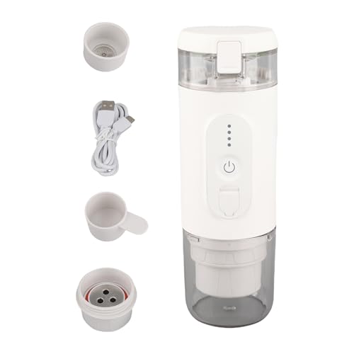 Fdit Portable Electric Coffee Machine 2 in 1 Brewer Mini Coffee Maker Single Serve with 18Bar Pump Pressure 2500mAh Battery Compact Cordless for Ground and Capsules (White)