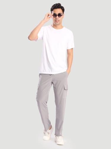 Image of BENE KLEED Men's Solid Polyester Cargo Trousers | Classic Style | Full Length | Straight Fit