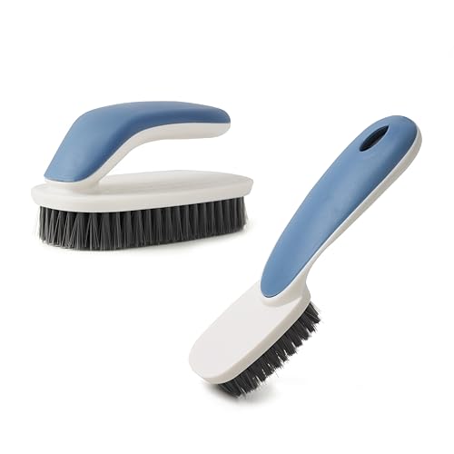 Laundry Scrub Brush 2 Pack Soft Bristle Cleaning Scrub Brush Shoe Cleaning Brush Brush for Stains on Clothes Hat Brush Household Cleaning Tool for Bathroom Countertop Bathtubs (Blue)