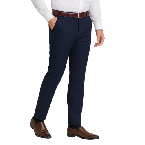 Image of Men's Stretchable Formal Trousers | Regular Fit Mid Rise Office Wear Pants | Elasticated Waistband 2 Inch Stretch | 4 Pocket Pant