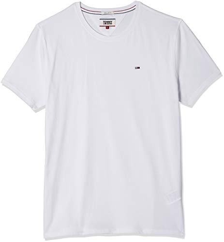 Tommy Jeans Regular C Camiseta con Cuello Redondo, Blanco (Classic White), L para Hombre