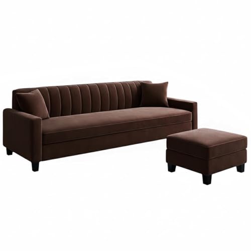 Image of Furny Aveira 4 Seater Fabric Sofa Set with Ottoman (Brown) | Soft Velvet Fabric | Modern Design | Comfortable Seating | Living Room Furniture