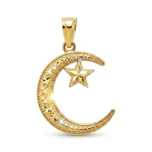 Gold Moon & Star Charm - 10 Karat Gold - Moon Pendant (Style 1)