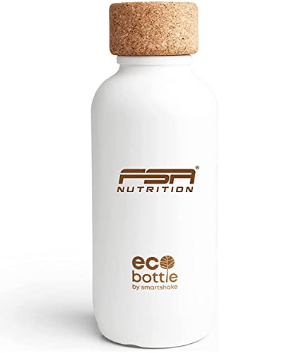 FSA Nutrition Trinkflasche 650 ml aus Öko-Materialien (Zuckerrohr & Naturkork) - Hergestellt mit erneuerbarer Energie in Schweden - Sportflasche leicht - Weiss Cover