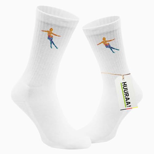 Huuraa Unisex Socken Eiskunstlauf bunte Silhouette 37/41 White Baumwolle Tennissocken Geschenkidee