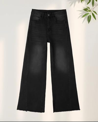 Trendy Women's Baggy Wide Leg Jeans High Rise Stretchy Denim Pants with Raw Hem & Comfort Fit4