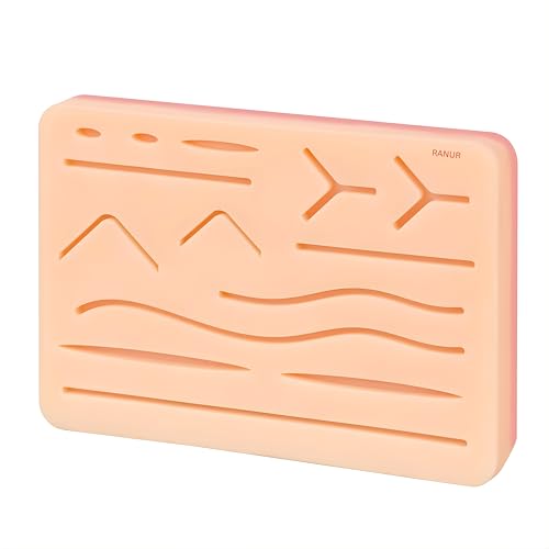 Image of RANUR 4 Layer Silicone Suture Practice Pad, Reusable Suturing Pad & Suture Practice Model for Medical Students, Surgical Suturing Practice Kit Training Pad with Pre-Cut Wounds (6.69 x 4.72 Inch)