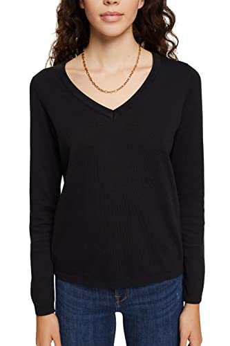 ESPRIT Damen Pullover V-neck Strick, 001/Black, M
