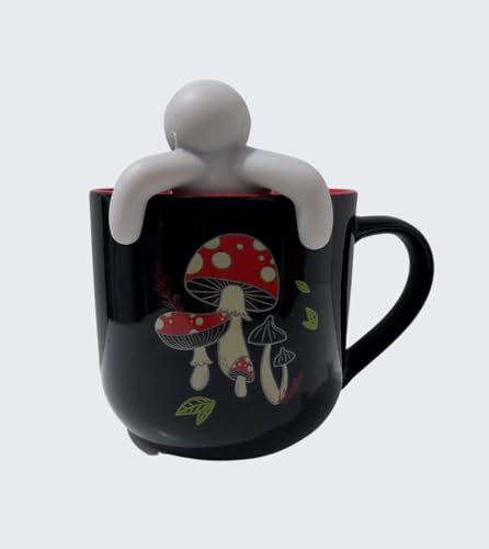 Caneca Cultive Coisas Boas Com Boneco Infusor de Chá De Cerâmica 350ml