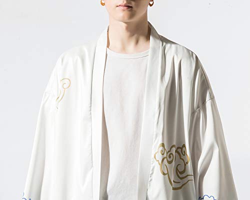 Image of Men's Japanese Kimono Robe Jacket Lightweight 3 /4 Sleeve Open Front Yukata | Silky Smooth Fashion Print Happi Coat Lightweight Breathable Loose Unisex Haori Casual Summer Cardigan Daily Beach Vacation