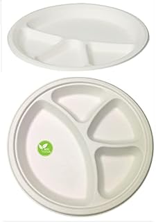 12" - 4 Compartment Super Rigid Paper Plates - Extra Strength White Disposable Bagasse Plates - Eco-Friendly, Biodegradable and Compostable - Perfect for Picnics, BBQs,and Parties (25)