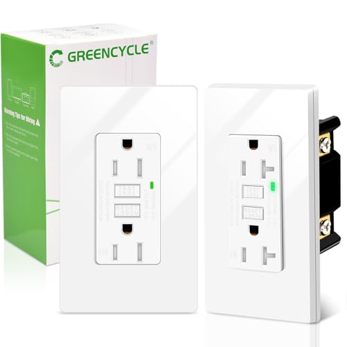 GREENCYCLE 20A/125V GFCI Outlets, Decor Receptacle with LED Indicator, Decorative Wall Plates, Screws Included, Residential and Commercial Grade, ETL Certified,2 PK, White