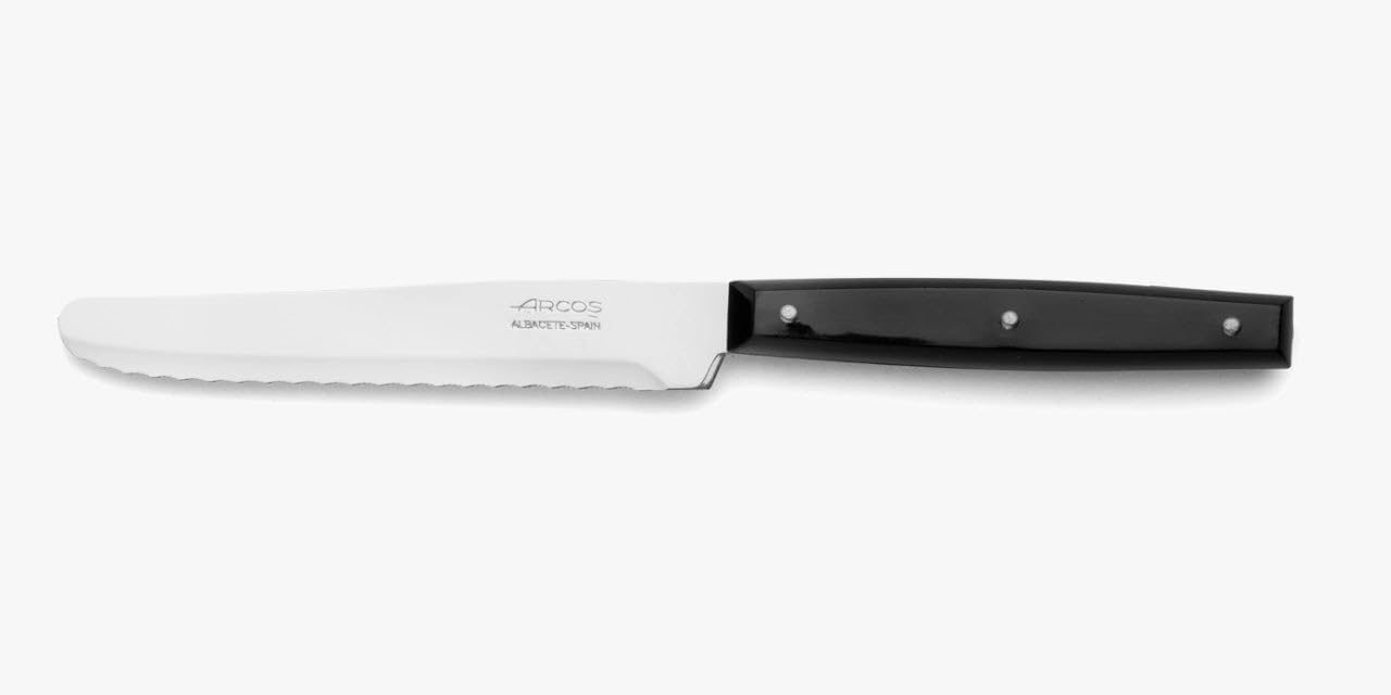 Arcos Kitchen Table Knife 370025 - Black Pearlized Knife with 4.53" Nitrum Stainless Steel Blade. Highly durable blade for everyday use, ergonomic and modern handle.