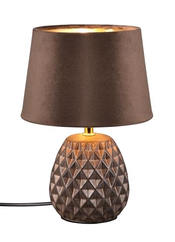 Reality Leuchten Tischleuchte Ariana R51531026, Sockel Keramik Braun, Schirm Samt Braun/Goldfarbig, exkl. 1x E14