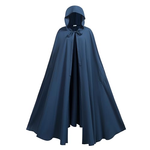 SightYoung Renaissance Cloak Women Blue Cloak with Hood Adult Medieval Renaissance Cape Medieval Hobbit Cape for Women Halloween 43.3inch