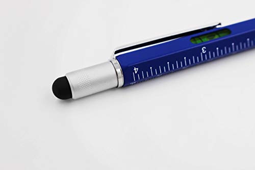 6 In 1 Multitool Pen With Gift Box - Includes 1 Ballpoint Pen, Universal Stylus Pen, Ruler,Flat And Phillips Screwdriver Bit, Level Gauge - The Perfect Multi-Function Gadget (Model B, 1Pcs Matte Blue) #TOP5