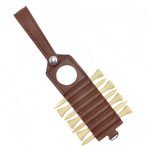 ゴルフティーホルスター | PUレザー製ベルトクリップ・最大7本収納 | 磁気内蔵・ブランクボールマーク付き | ゴルフ愛好家/初心者/プロ向け軽量アクセサリー (ブラウン)