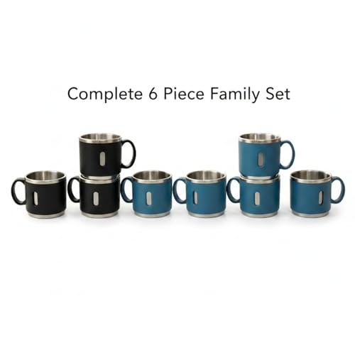 Image of Premium Stainless Steel Double Wall Coffee Mug Set of 6 (150ml Each) | Black & Blue Combo | Insulated Reusable Tea & Coffee Cups for Home, Office & Gifting